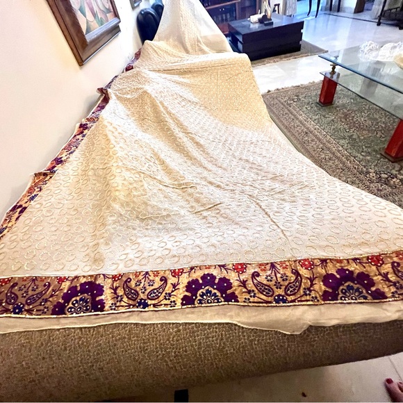 BrandNew!A pure silk Georgette hand embroidered sequins all over;Benarasi Border - Picture 3 of 17